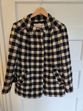 Pendleton Black & Cream Buffalo-Check Wool Pea Coat